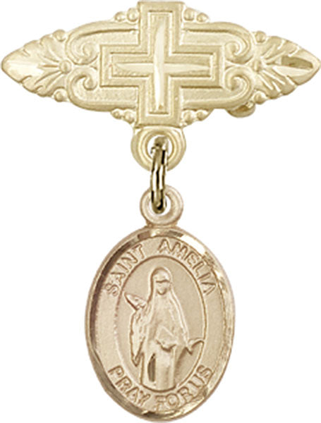St. Amelia Charm and Badge Pin with Cross