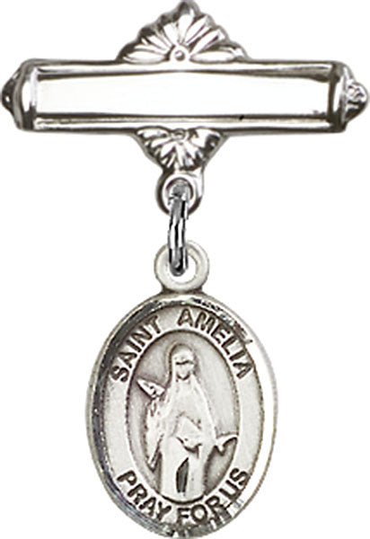 St. Amelia Charm and Polished Engravable Badge Pin