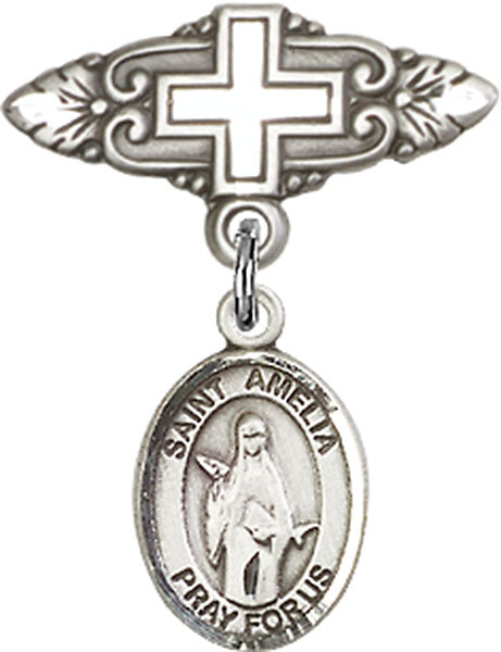St. Amelia Charm and Badge Pin with Cross