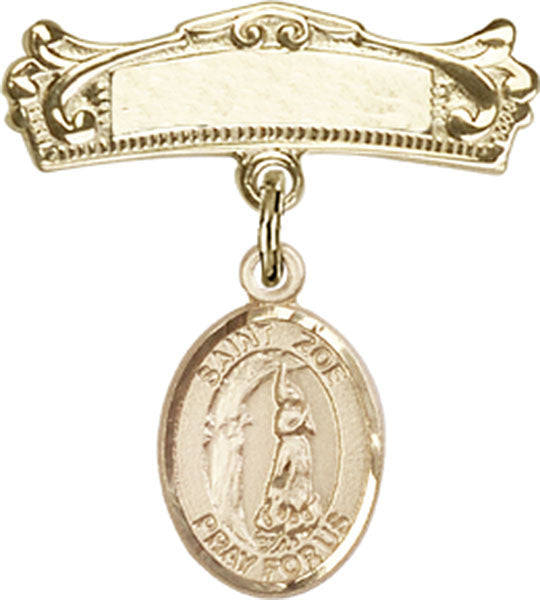 St. Zoe of Rome Charm and Arched Polished Engravable Badge Pin