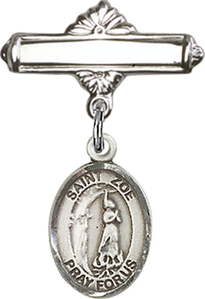 St. Zoe of Rome Charm and Polished Engravable Badge Pin