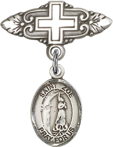 St. Zoe of Rome Charm and Badge Pin with Cross