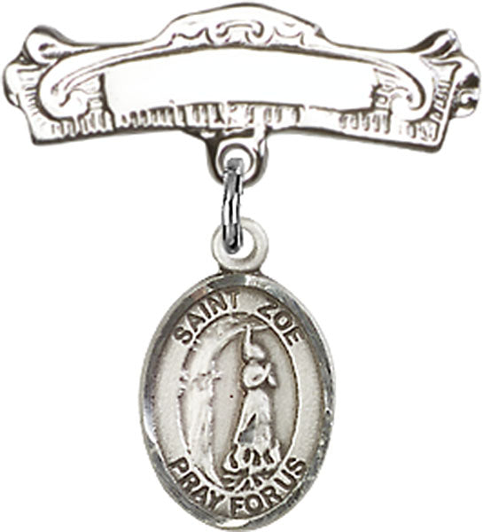 St. Zoe of Rome Charm and Arched Polished Engravable Badge Pin