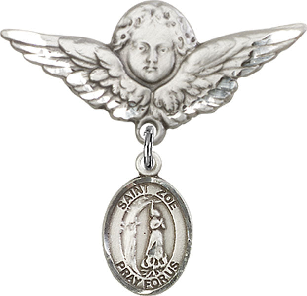 St. Zoe of Rome Charm and Angel with Larger Wings Badge Pin
