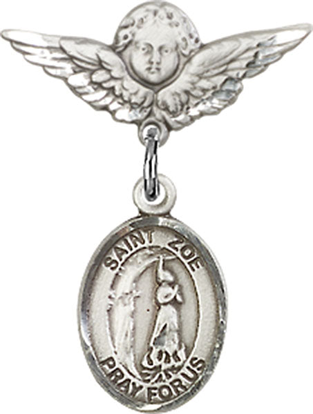 St. Zoe of Rome Charm and Angel with Smaller Wings Badge Pin