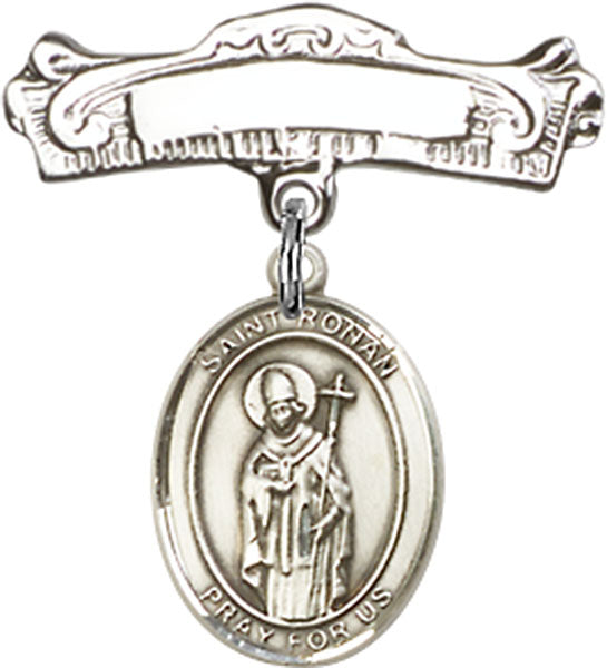 St. Ronan Charm and Arched Polished Engravable Badge Pin