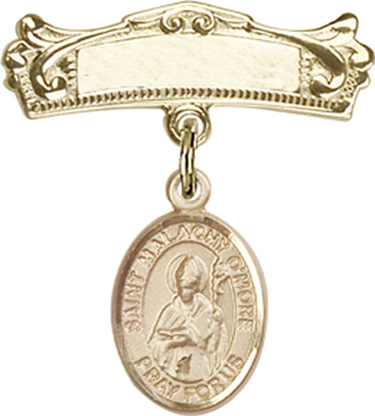 St. Malachy O'More Charm and Arched Polished Engravable Badge Pin
