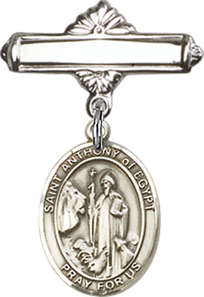St. Anthony of Egypt Charm and Polished Engravable Badge Pin