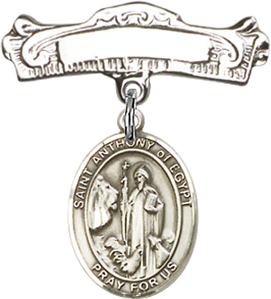 St. Anthony of Egypt Charm and Arched Polished Engravable Badge Pin