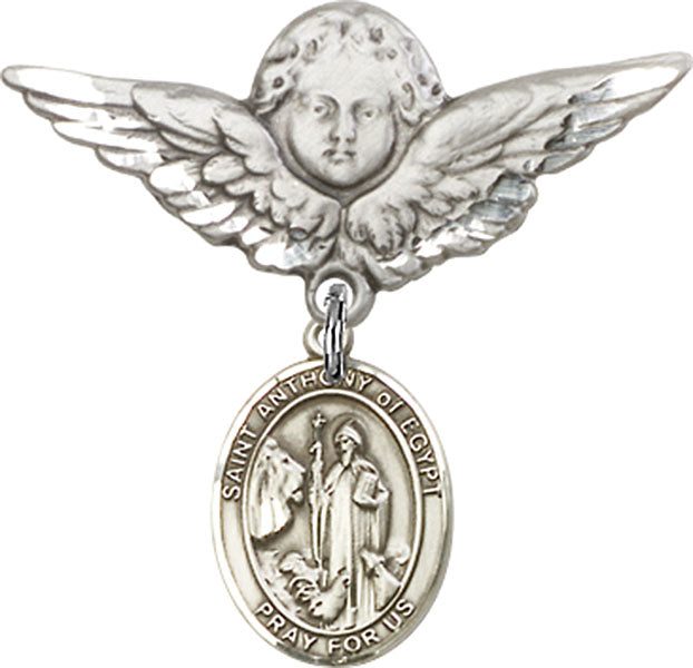St. Anthony of Egypt Charm and Angel with Larger Wings Badge Pin