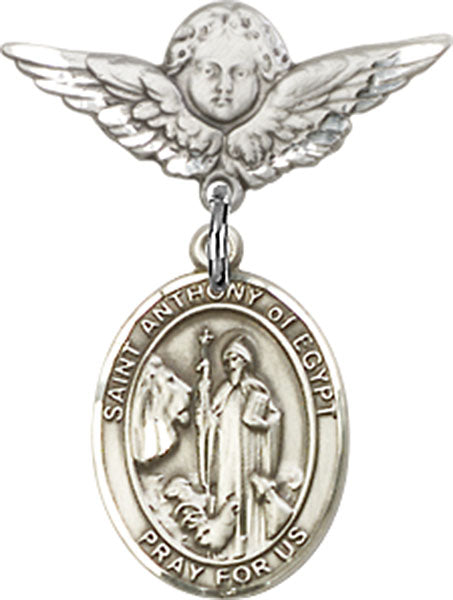 St. Anthony of Egypt Charm and Angel with Smaller Wings Badge Pin