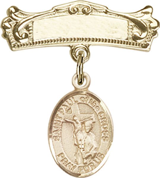 St. Paul of the Cross Charm and Arched Polished Engravable Badge Pin
