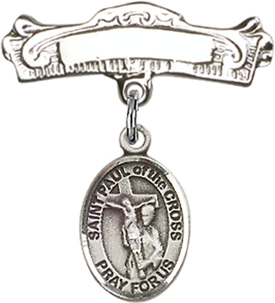 St. Paul of the Cross Charm and Arched Polished Engravable Badge Pin