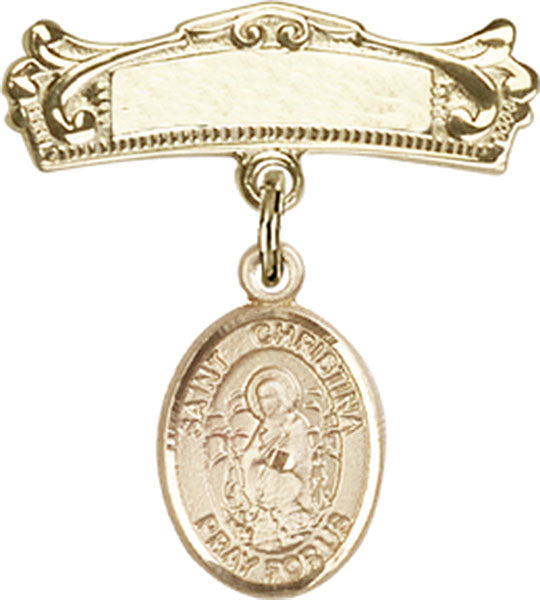 St. Christina the Astonishing Charm and Arched Polished Engravable Badge Pin