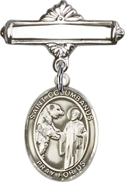St. Columbanus Charm and Polished Engravable Badge Pin