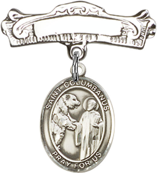 St. Columbanus Charm and Arched Polished Engravable Badge Pin