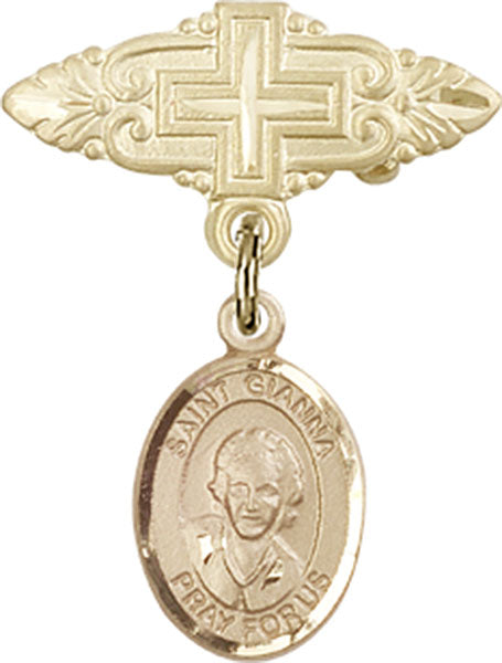 St. Gianna Beretta Molla Charm and Badge Pin with Cross