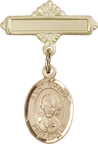 St. Gianna Beretta Molla Charm and Polished Engravable Badge Pin