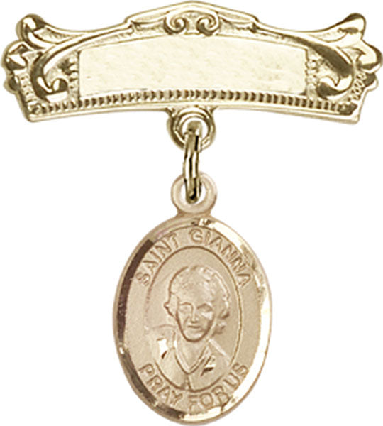St. Gianna Beretta Molla Charm and Arched Polished Engravable Badge Pin