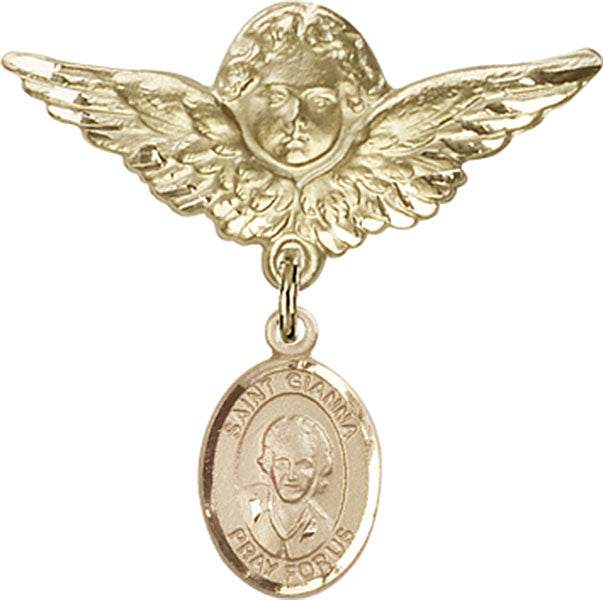St. Gianna Beretta Molla Charm and Angel with Larger Wings Badge Pin