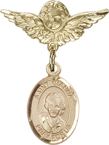 St. Gianna Beretta Molla Charm and Angel with Smaller Wings Badge Pin