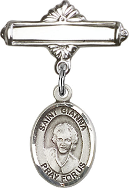 St. Gianna Beretta Molla Charm and Polished Engravable Badge Pin
