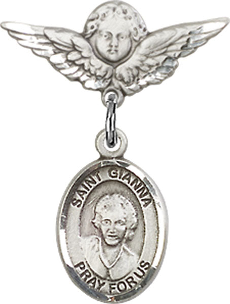 St. Gianna Beretta Molla Charm and Angel with Smaller Wings Badge Pin