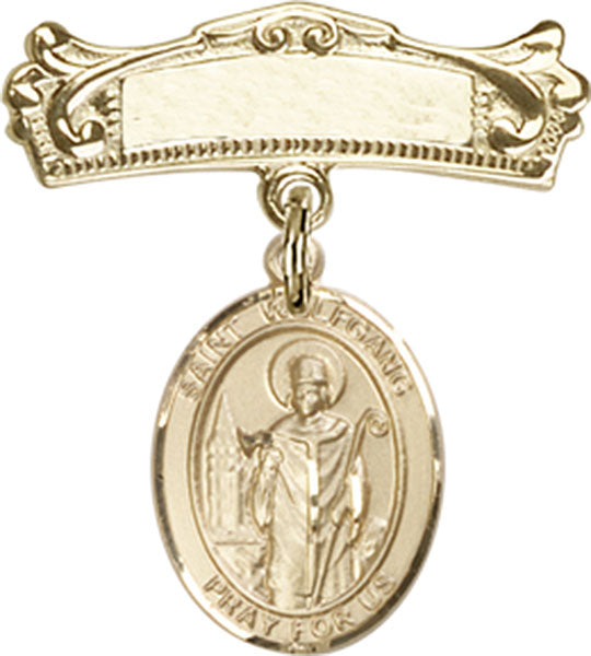 St. Wolfgang Charm and Arched Polished Engravable Badge Pin