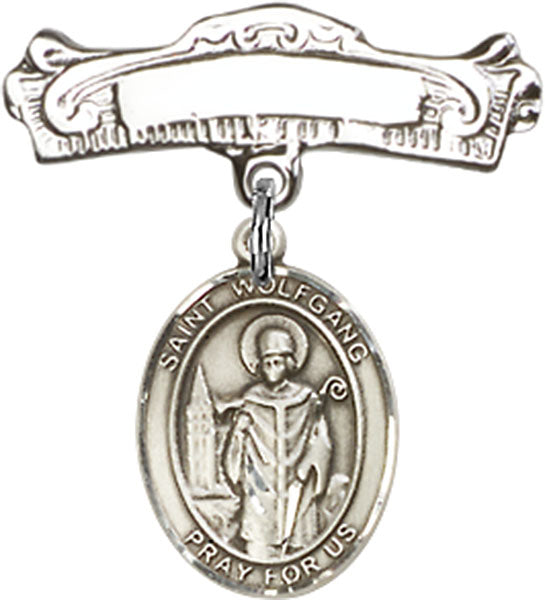 St. Wolfgang Charm and Arched Polished Engravable Badge Pin