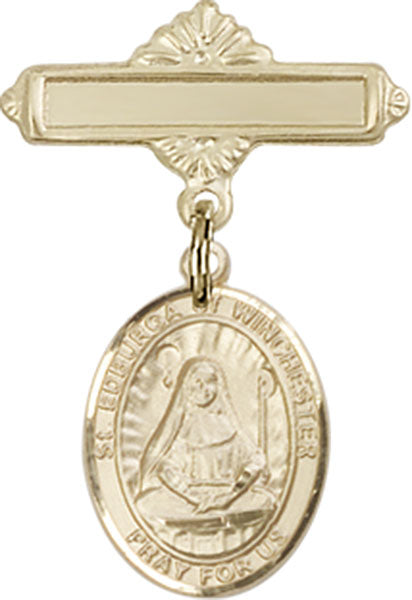 St. Edburga of Winchester Charm and Polished Engravable Badge Pin