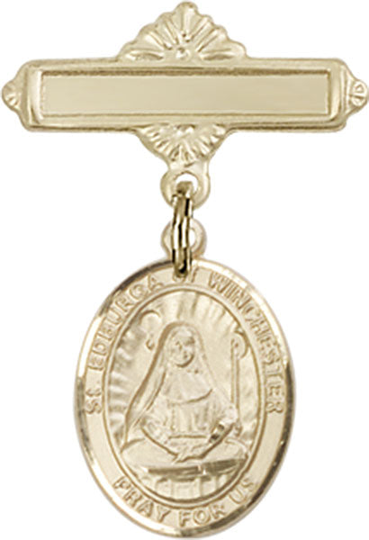 St. Edburga of Winchester Charm and Polished Engravable Badge Pin