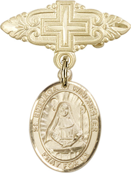 St. Edburga of Winchester Charm and Badge Pin with Cross