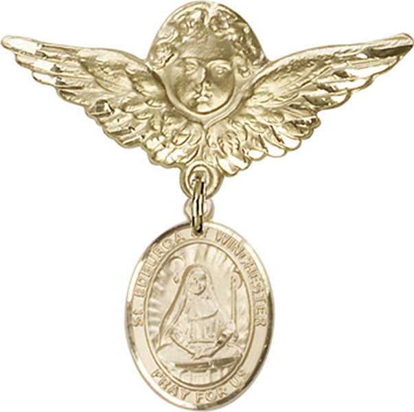 St. Edburga of Winchester Charm and Angel with Larger Wings Badge Pin