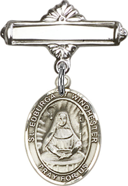 St. Edburga of Winchester Charm and Polished Engravable Badge Pin