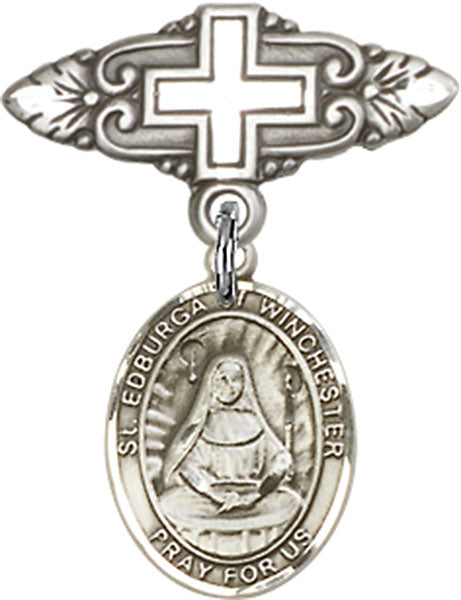 St. Edburga of Winchester Charm and Badge Pin with Cross