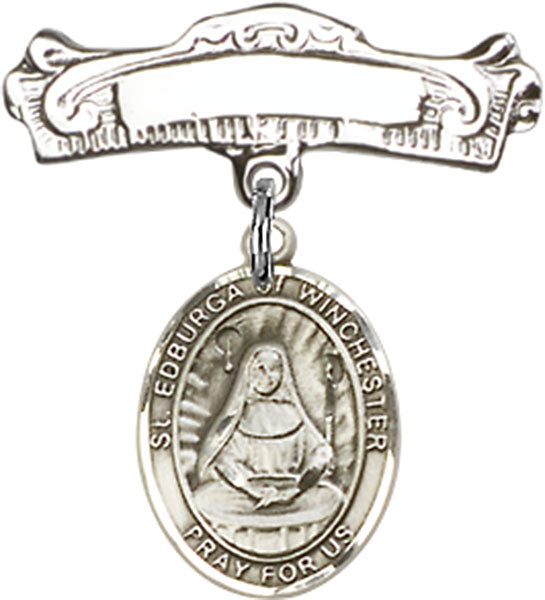 St. Edburga of Winchester Charm and Arched Polished Engravable Badge Pin