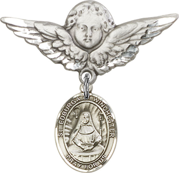 St. Edburga of Winchester Charm and Angel with Larger Wings Badge Pin