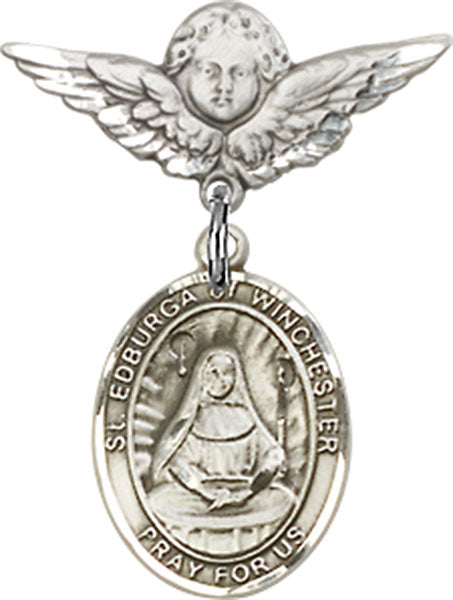 St. Edburga of Winchester Charm and Angel with Smaller Wings Badge Pin