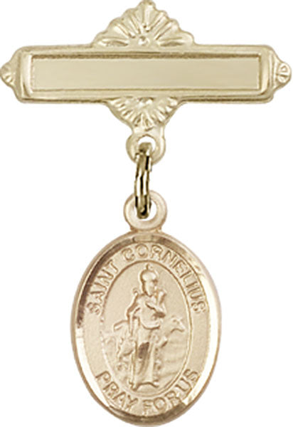 St. Cornelius Charm and Polished Engravable Badge Pin