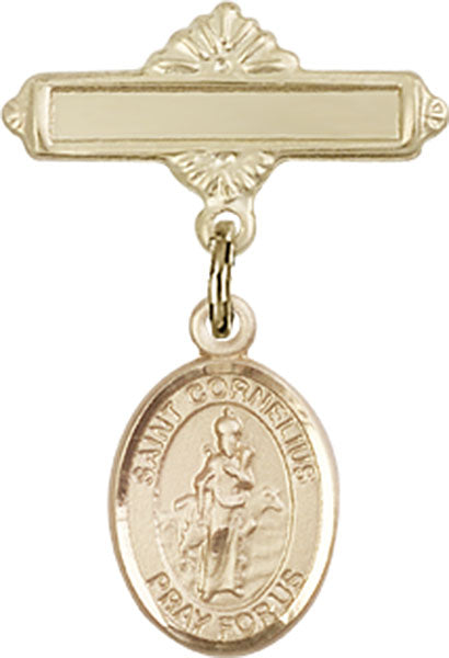 St. Cornelius Charm and Polished Engravable Badge Pin