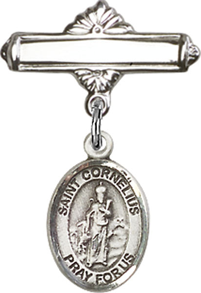St. Cornelius Charm and Polished Engravable Badge Pin