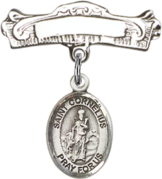 St. Cornelius Charm and Arched Polished Engravable Badge Pin