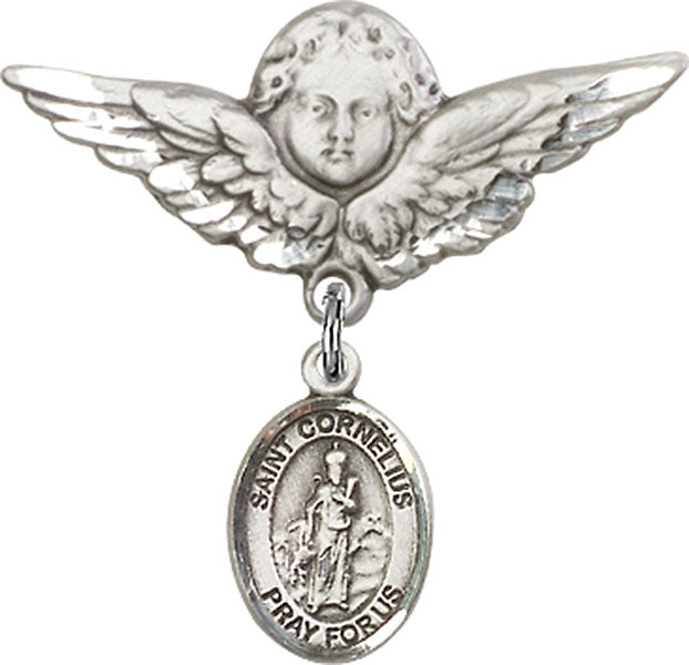 St. Cornelius Charm and Angel with Larger Wings Badge Pin