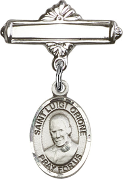 St. Luigi Orione Charm and Polished Engravable Badge Pin
