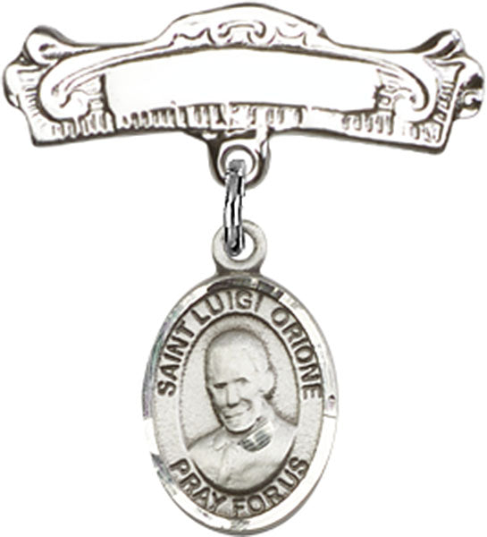St. Luigi Orione Charm and Arched Polished Engravable Badge Pin