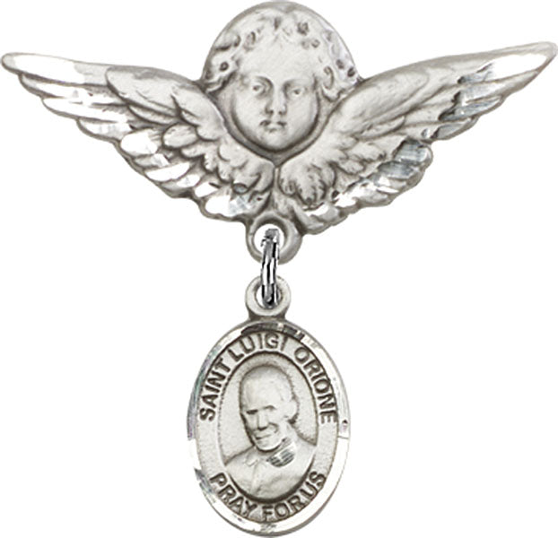St. Luigi Orione Charm and Angel with Larger Wings Badge Pin