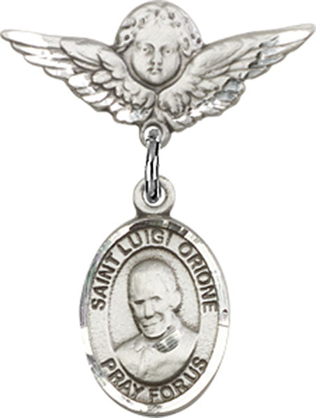 St. Luigi Orione Charm and Angel with Smaller Wings Badge Pin