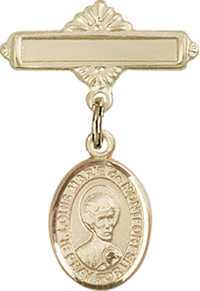 St. Louis Marie de Montfort Charm and Polished Engravable Badge Pin
