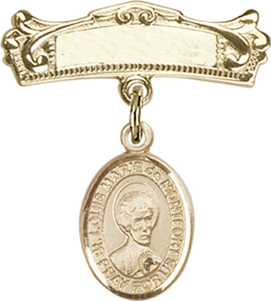 St. Louis Marie de Montfort Charm and Arched Polished Engravable Badge Pin