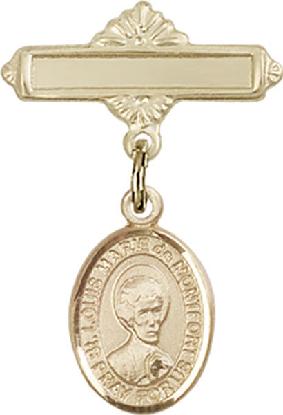 St. Louis Marie de Montfort Charm and Polished Engravable Badge Pin